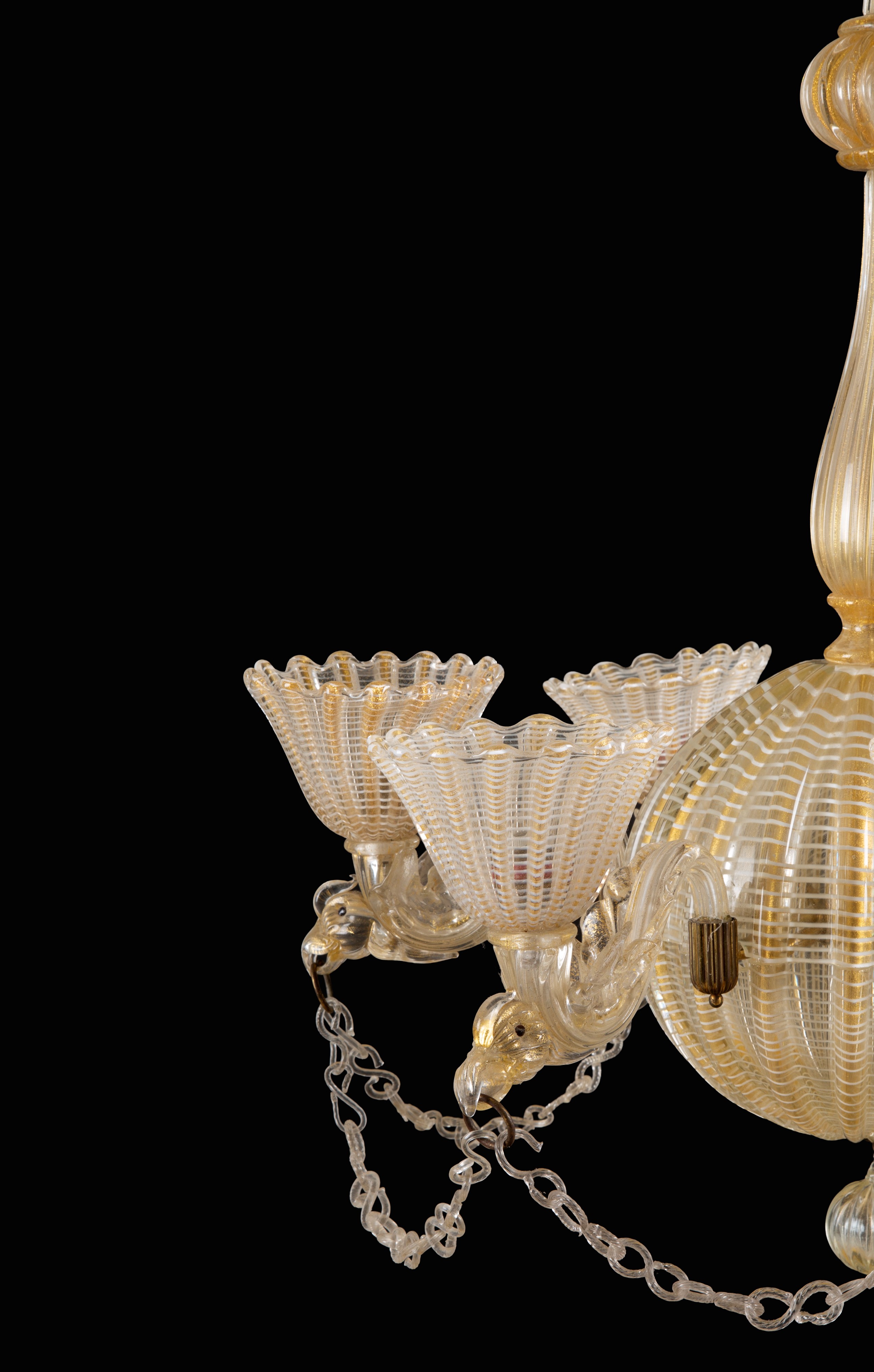 SEGUSO VETRI D’ARTE, Lampadario a sei luci in vetro di Murano righe bianco e oro