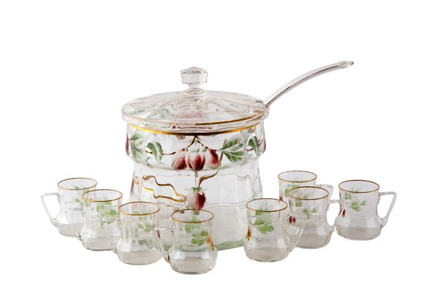 Blown glass service with painted decoration