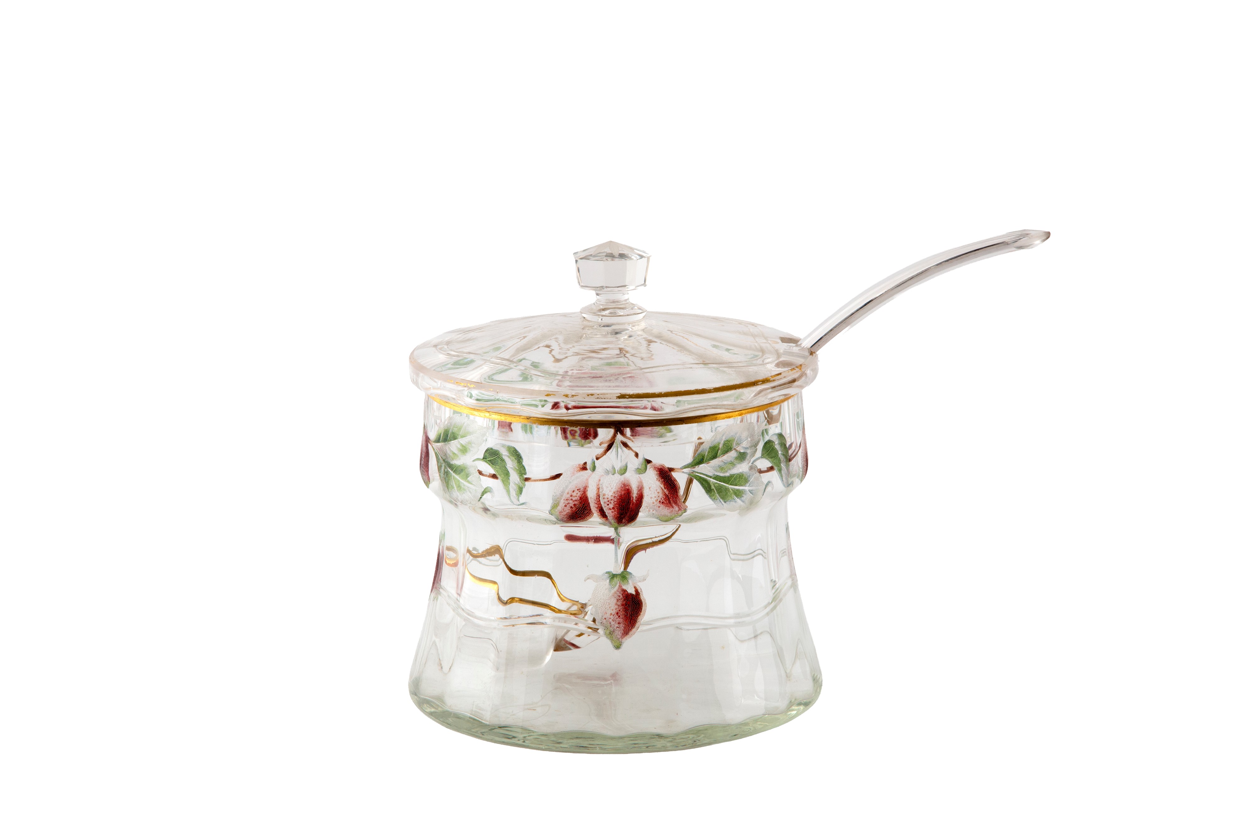 Servizio da punch, bicchieri e bowl, vetro soffiato con decoro dipinto (XX secolo)