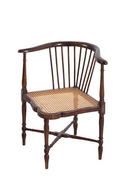 Poltroncina angolare in legno con seduta in paglia di Vienna
