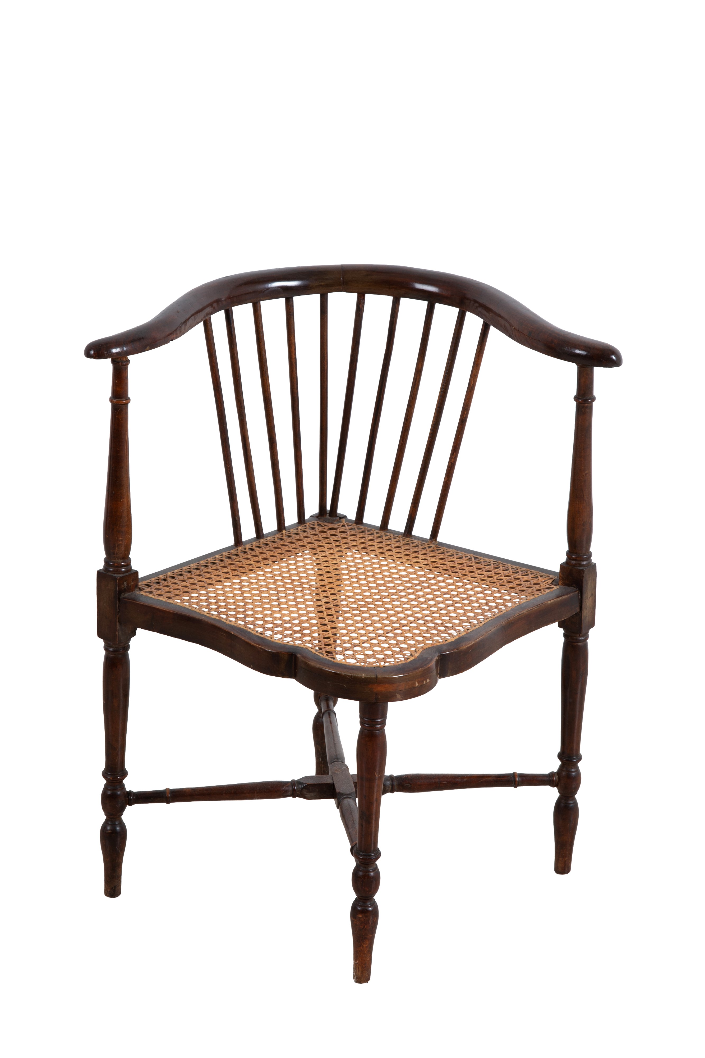 Adolf Loos - Poltroncina angolare in legno con seduta in paglia di Vienna
