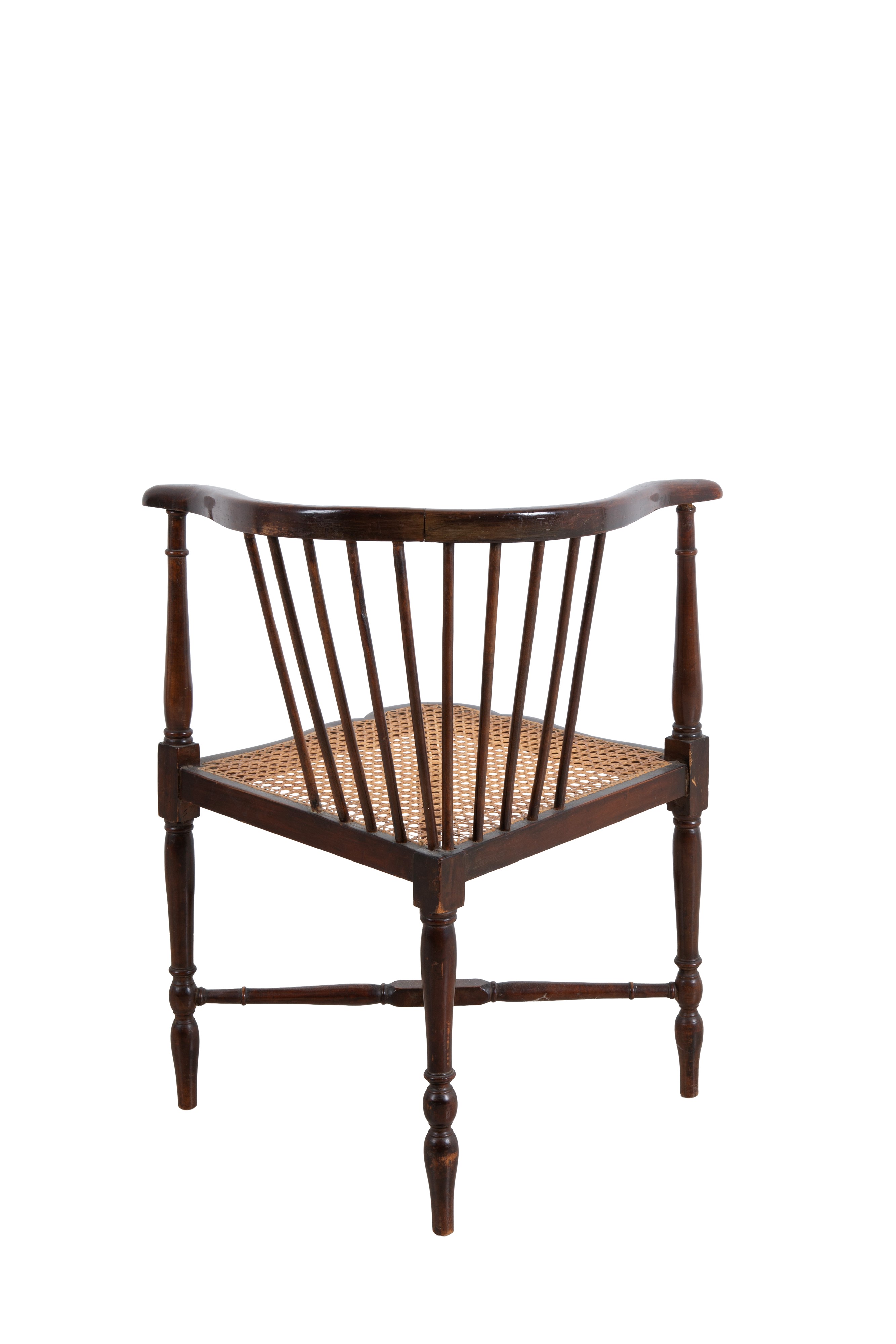 Adolf Loos - Poltroncina angolare in legno con seduta in paglia di Vienna