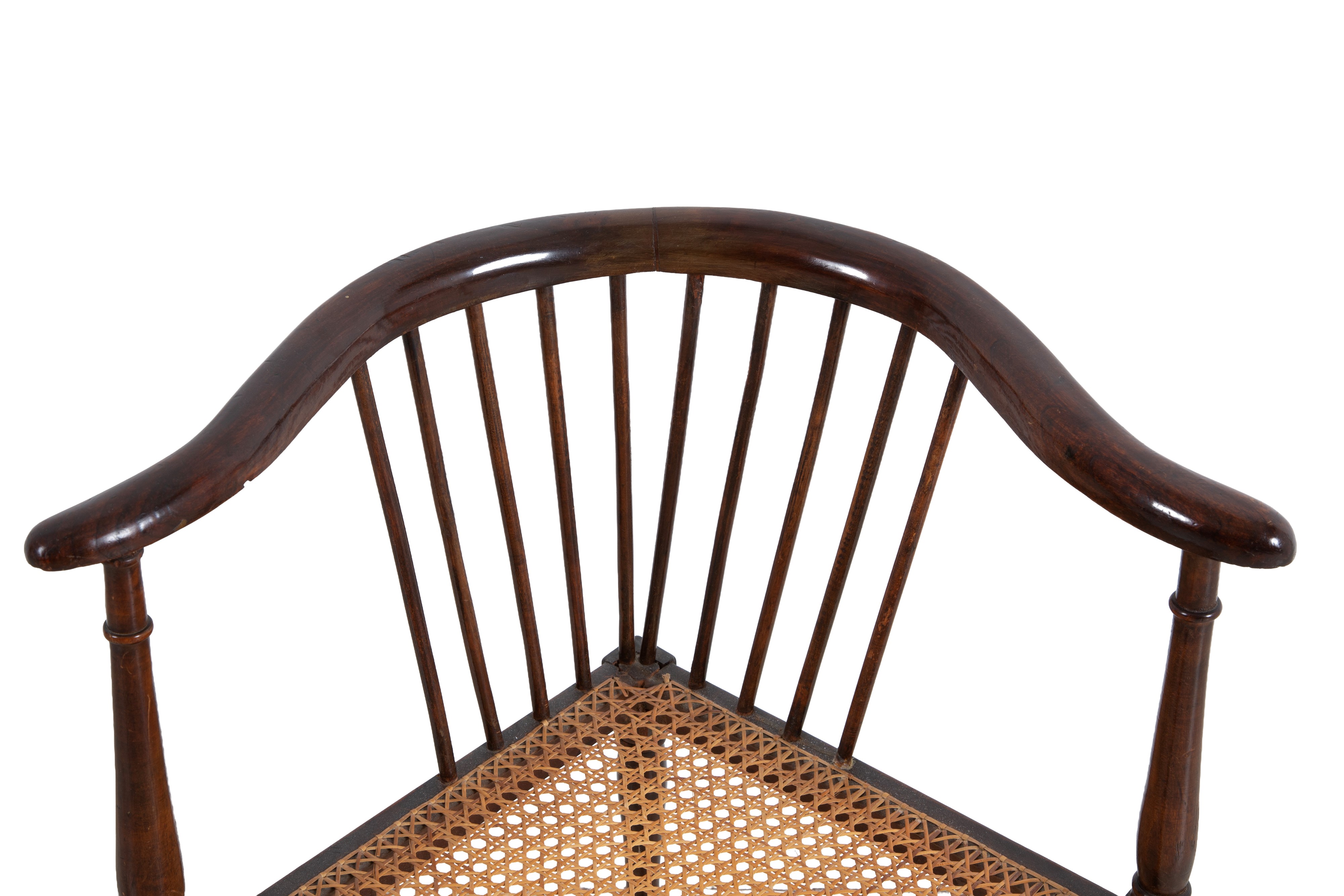 Adolf Loos - Poltroncina angolare in legno con seduta in paglia di Vienna