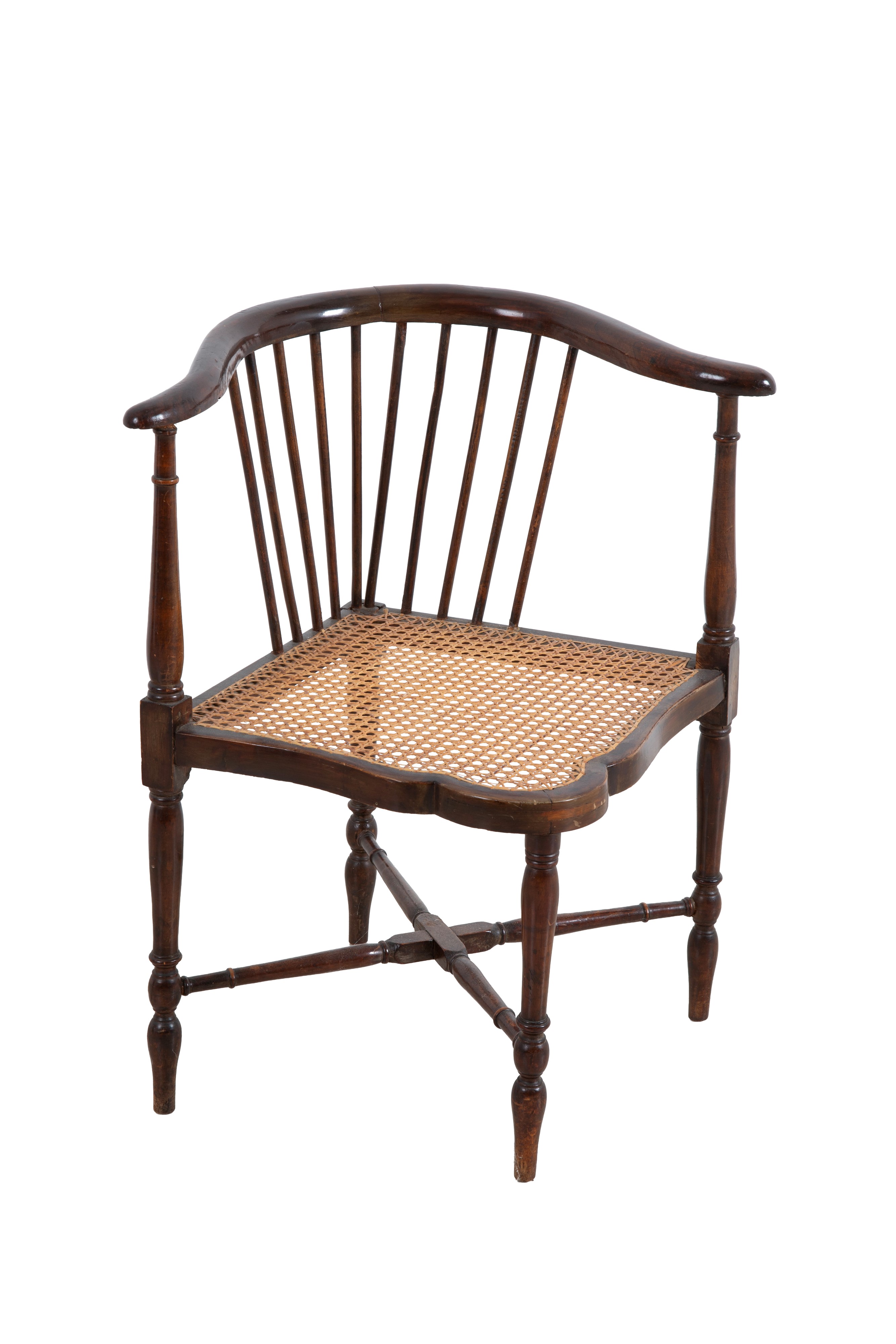 Adolf Loos - Poltroncina angolare in legno con seduta in paglia di Vienna