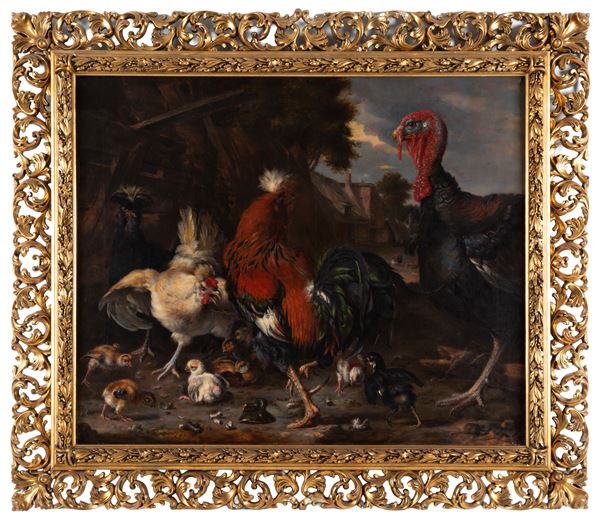 Painting "ROOSTER, HENS AND TURKEY"