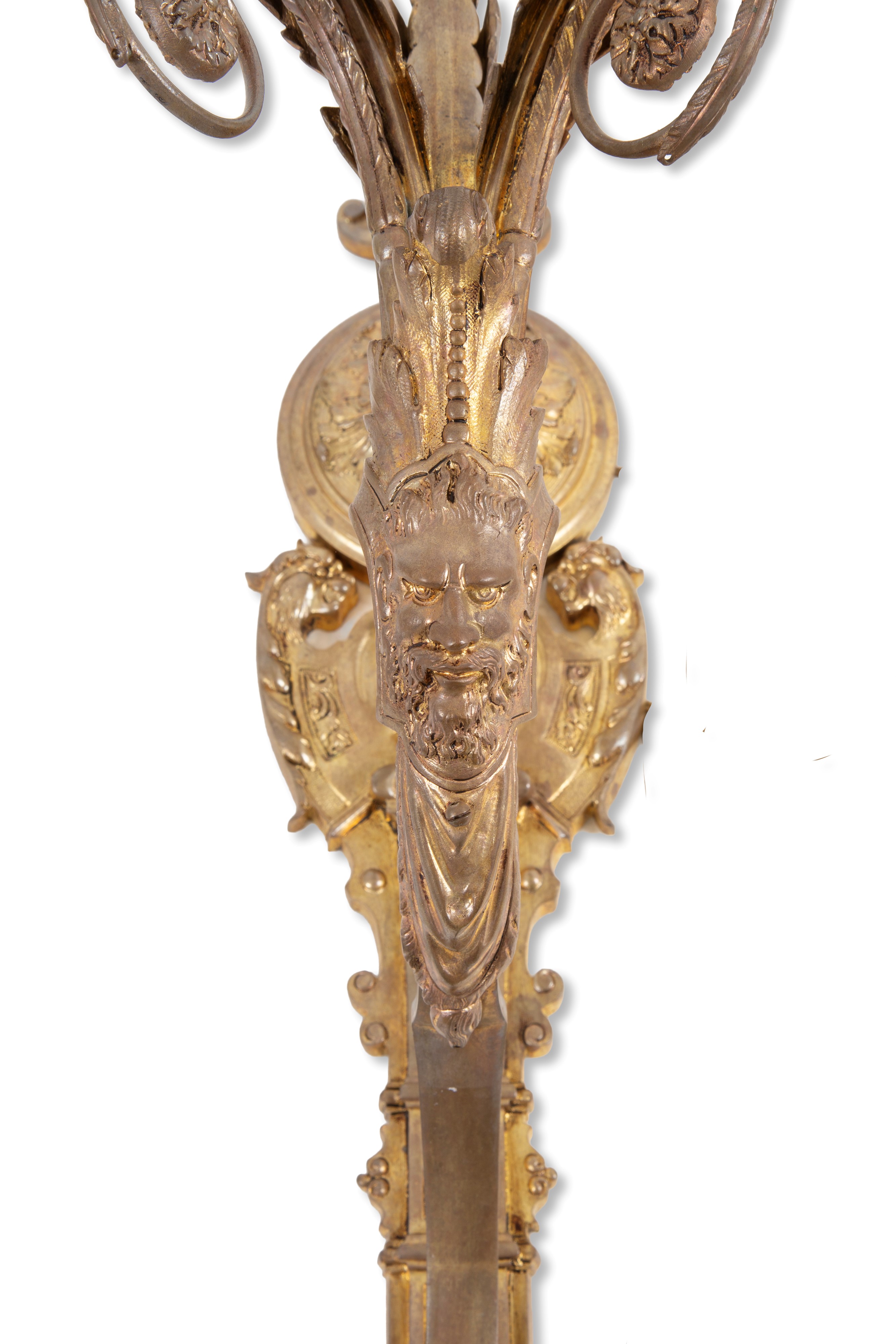 Fine  XIX secolo, Coppia di applique a tre luci in bronzo dorato