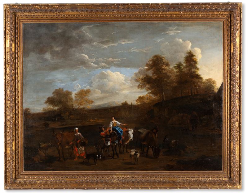 Abraham Begeyn - Personaggi con animali, olio su tela
