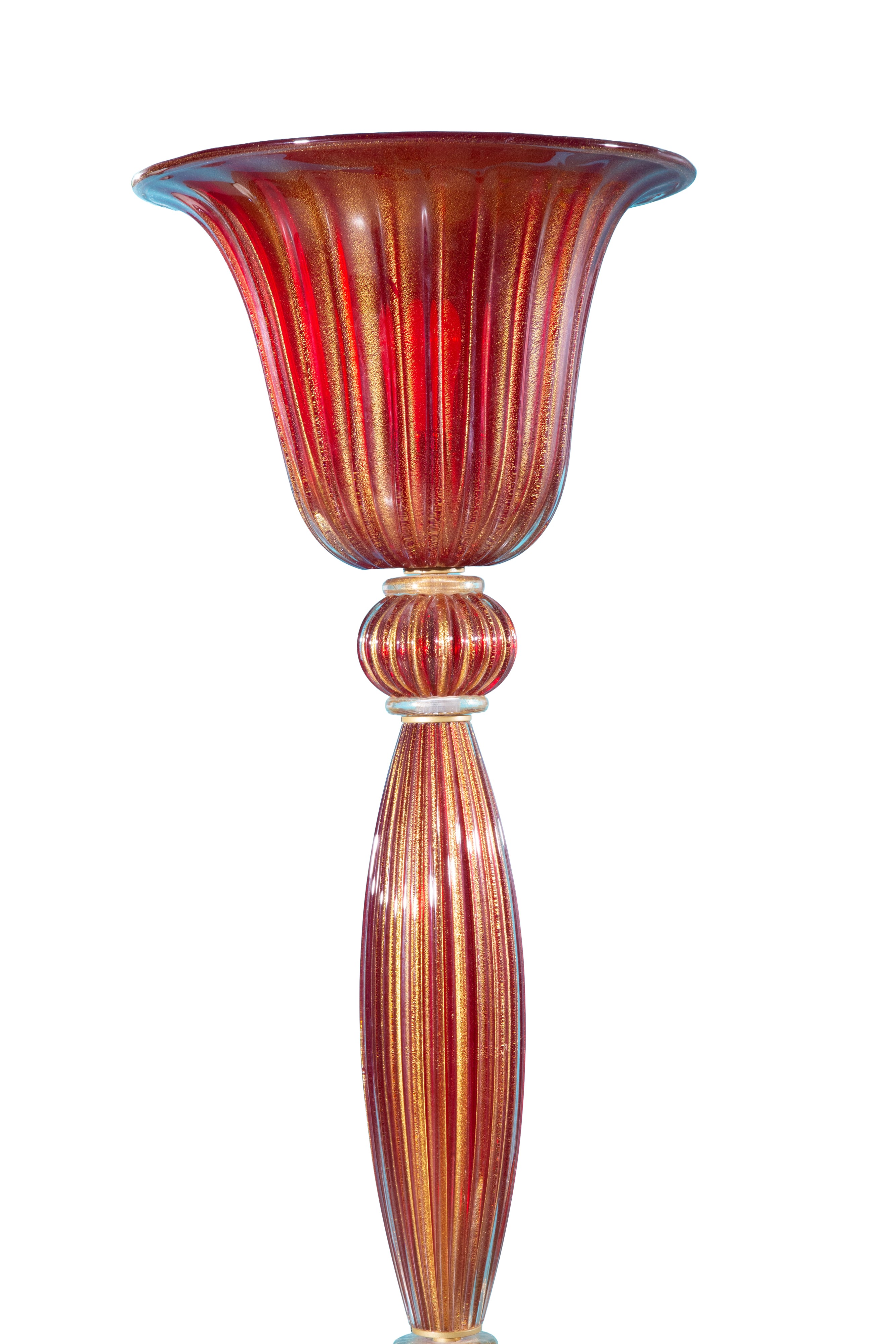 Manifattura Muranese, Lampada da terra in vetro di Murano rosso con polvere d’oro