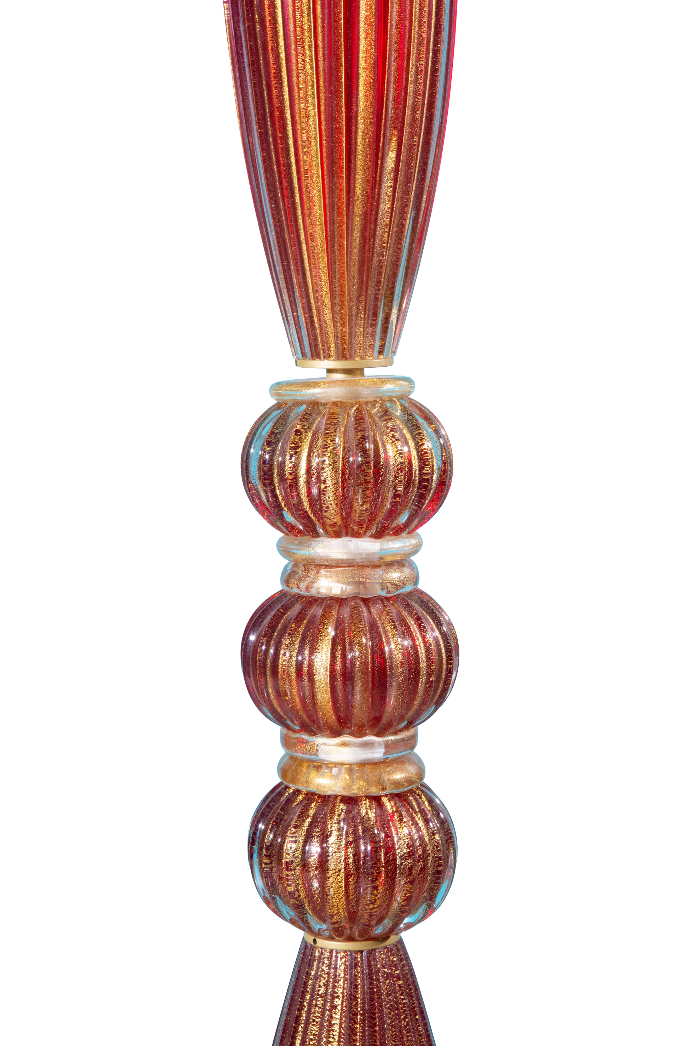 Manifattura Muranese, Lampada da terra in vetro di Murano rosso con polvere d’oro