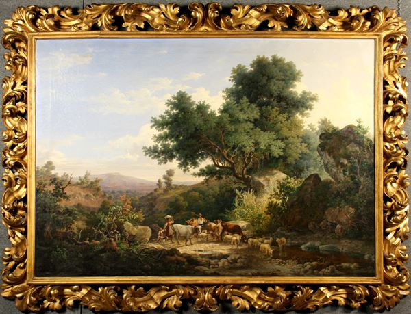 PIETRO DELLA VALLE - Painting ''LANDSCAPE WITH SHEPHERDS AND ARMMENTS''