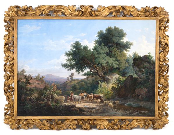 PIETRO DELLA VALLE - Painting ''LANDSCAPE WITH SHEPHERDS AND ARMMENTS''